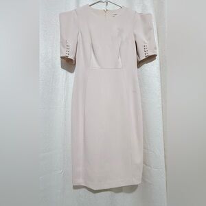 Calvin Klein Red Sheath Dress with Square Neck and Cuffed Sleeves